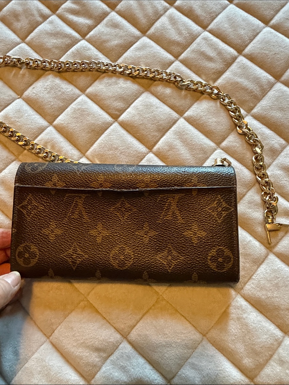 Louis Vuitton Brown Monogram Chain Crossbody Wallet with Gold Hardware - Picture 6 of 7